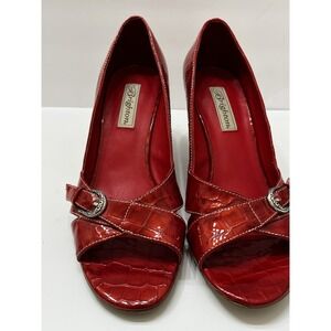 Brighton Riva Red Crocodile Embossed Leather Espadrille Wedge Heels 10M Slip On
